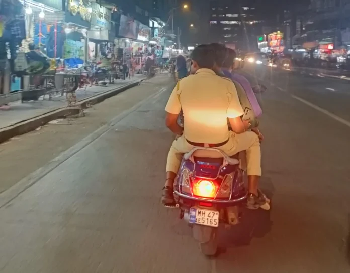 Cop Spotted Riding Triple Seat With Helmetless Biker Sparks Outrage In Mumbai