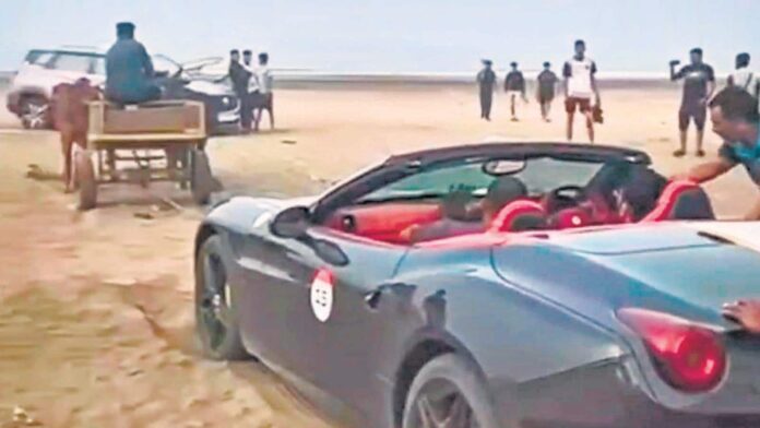 Ferrari Stuck On Beach Rescued By Bullock Cart In Maharashtra